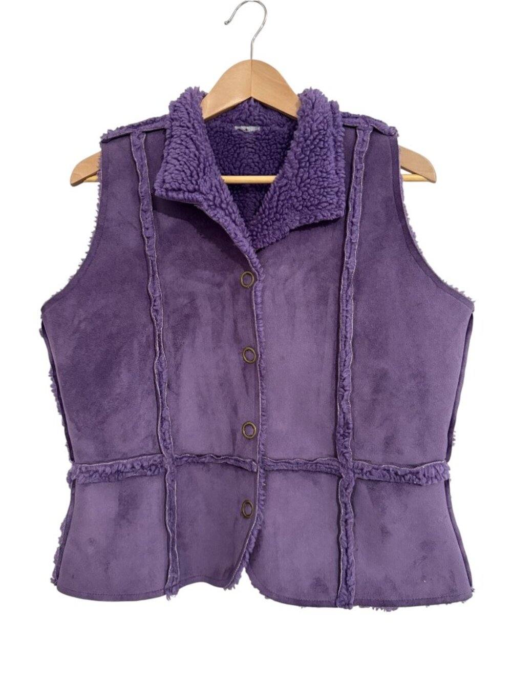 Purple Faux Suede Shearling Style Button Front Vest Estimated M/L